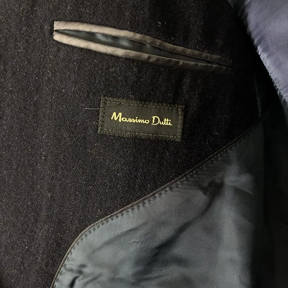 Massimo Dutti Sport Coat Blazer Mens 44 Blue Extrafine Wool Herringbone Tweed